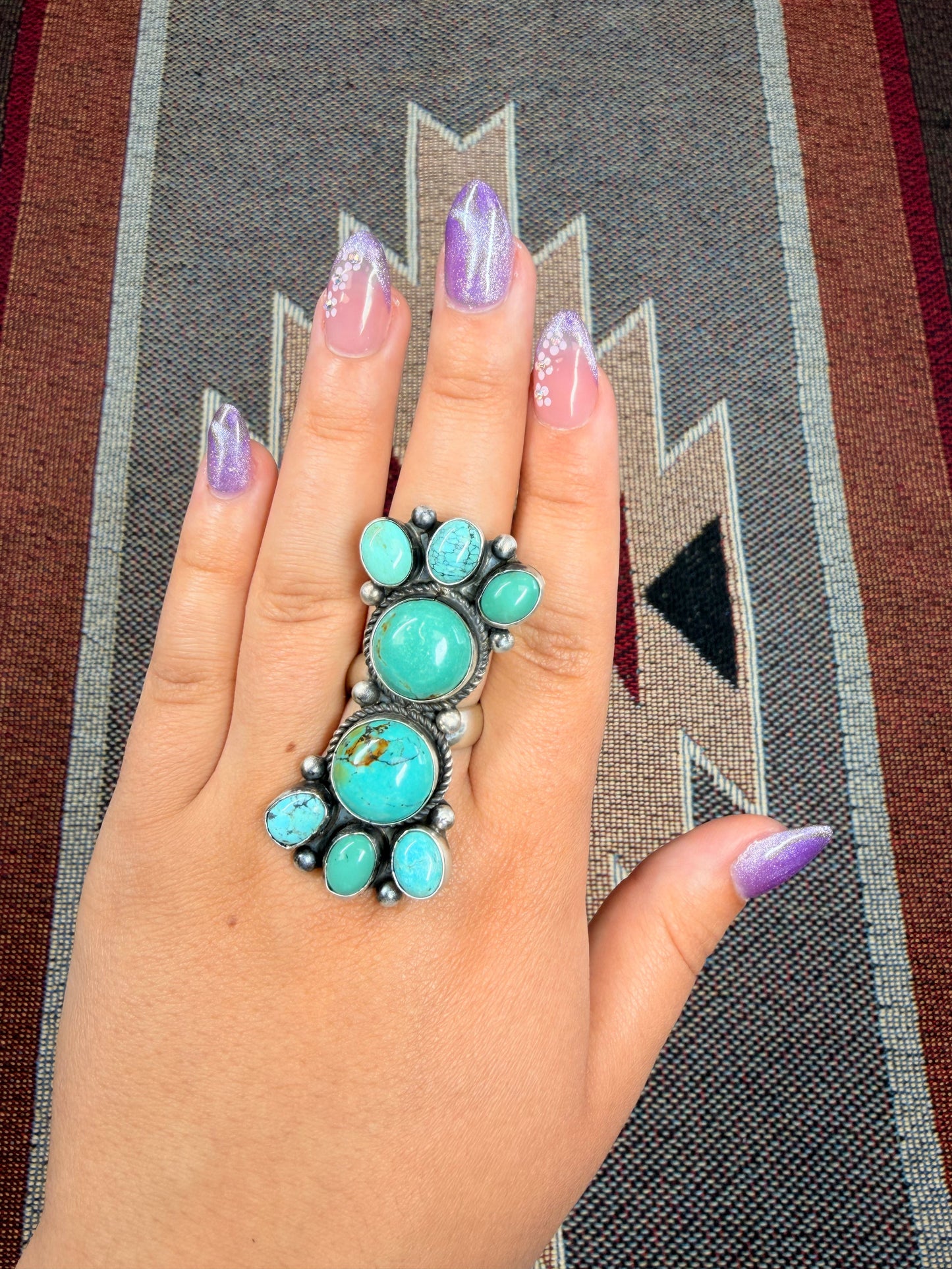 Kingman Turquoise Cluster Sterling Silver Ring