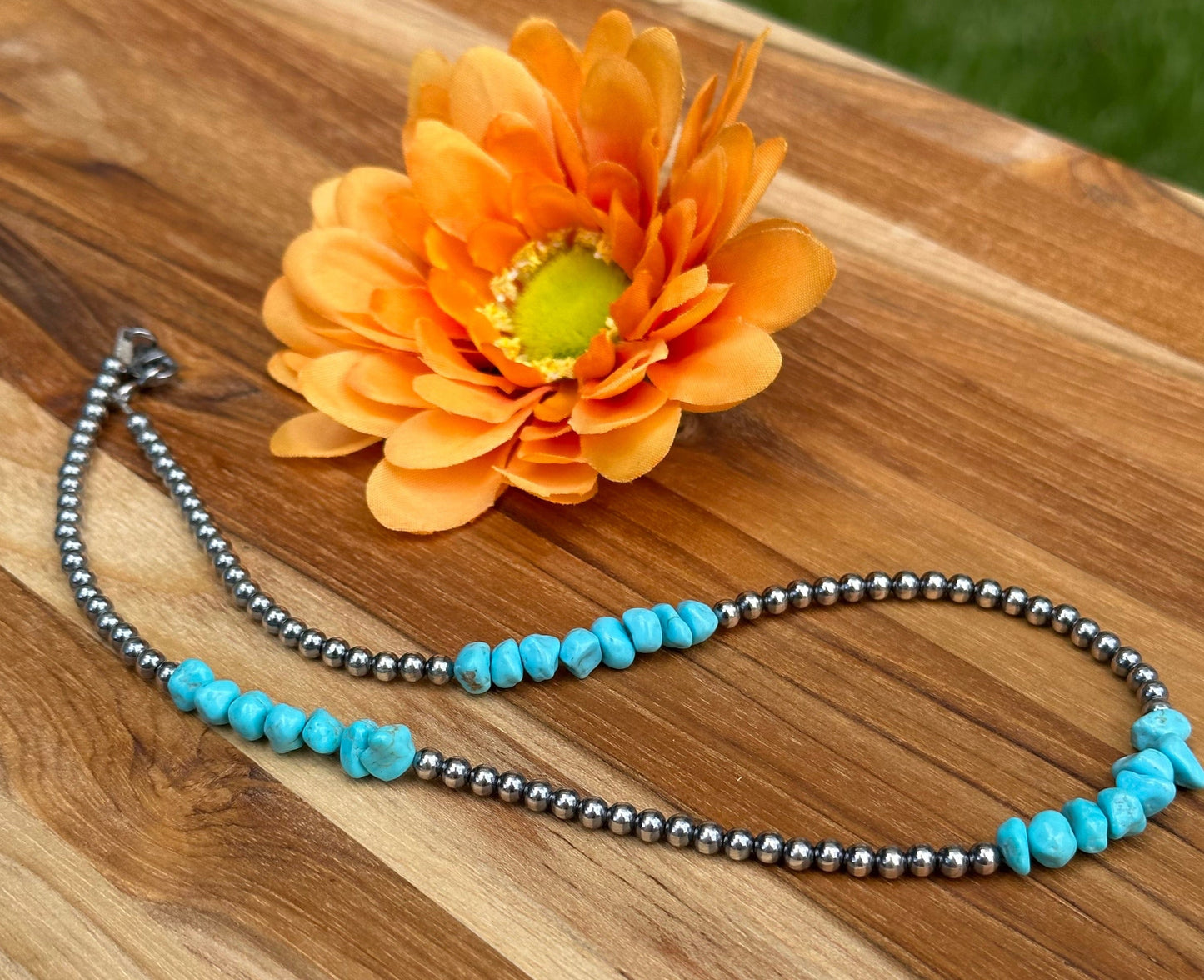 Sterling Pearls and Turquoise Chip Necklace