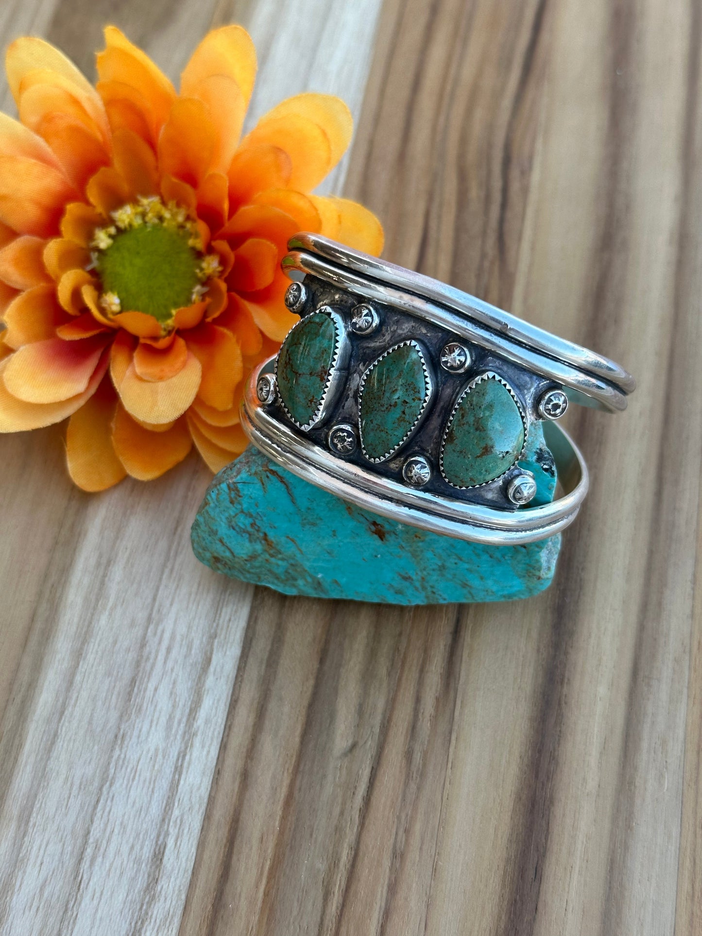 3 Stone Kingman Turquoise Cuff