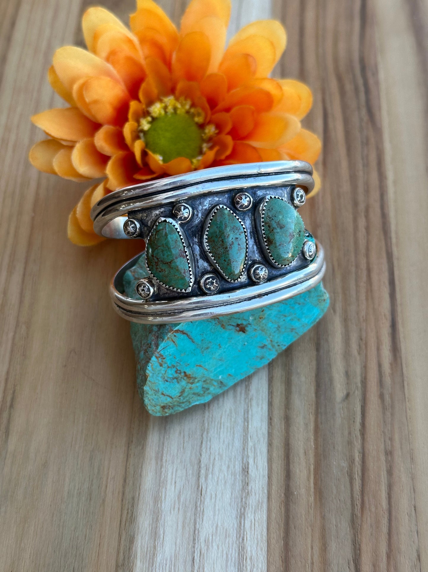 3 Stone Kingman Turquoise Cuff