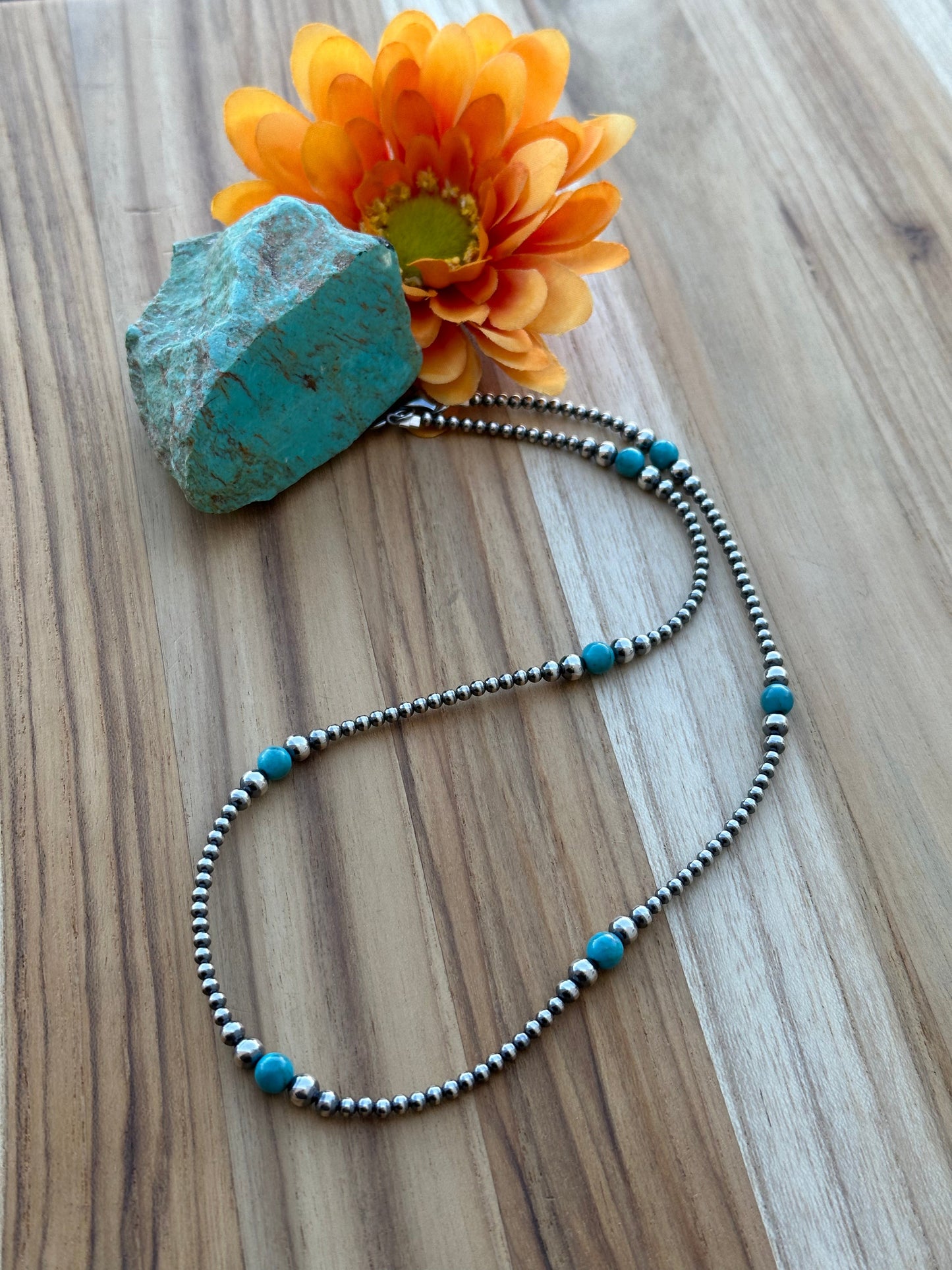 20" Sterling Pearl and Turquoise Necklace