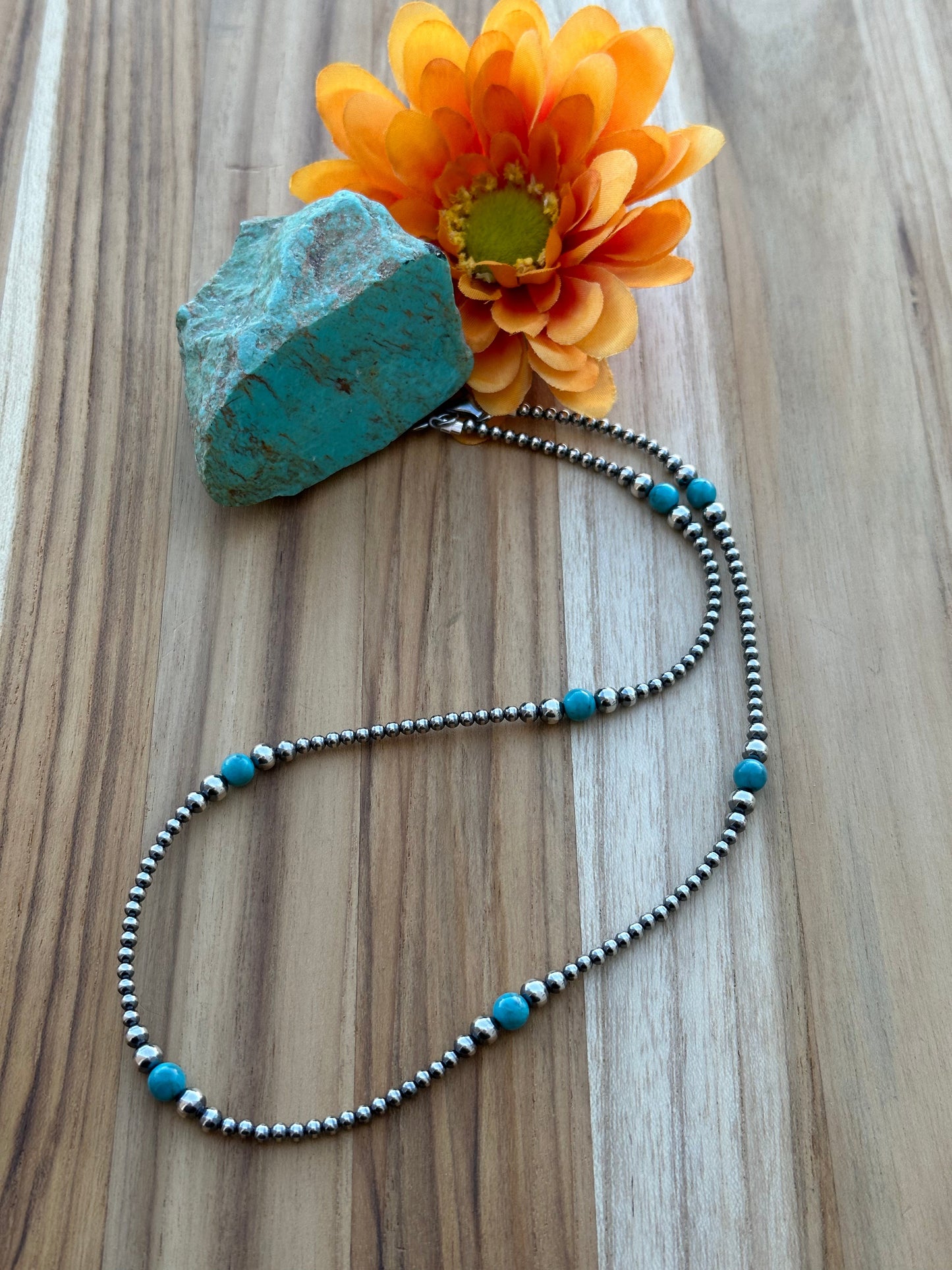 20" Sterling Pearl and Turquoise Necklace