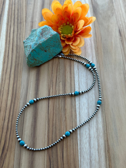 20" Sterling Pearl and Turquoise Necklace