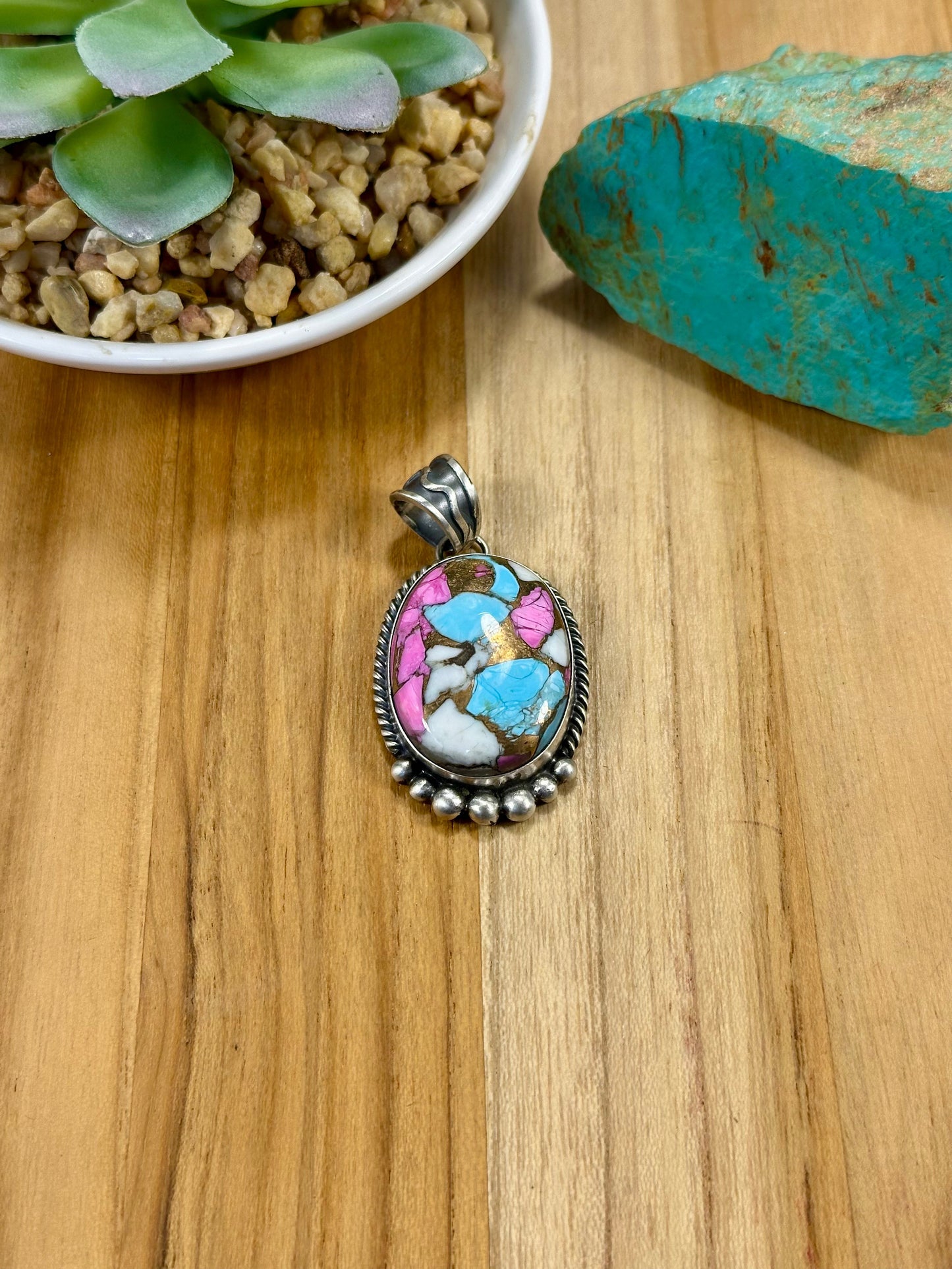 Cotton Candy Oval Sterling Silver Pendant