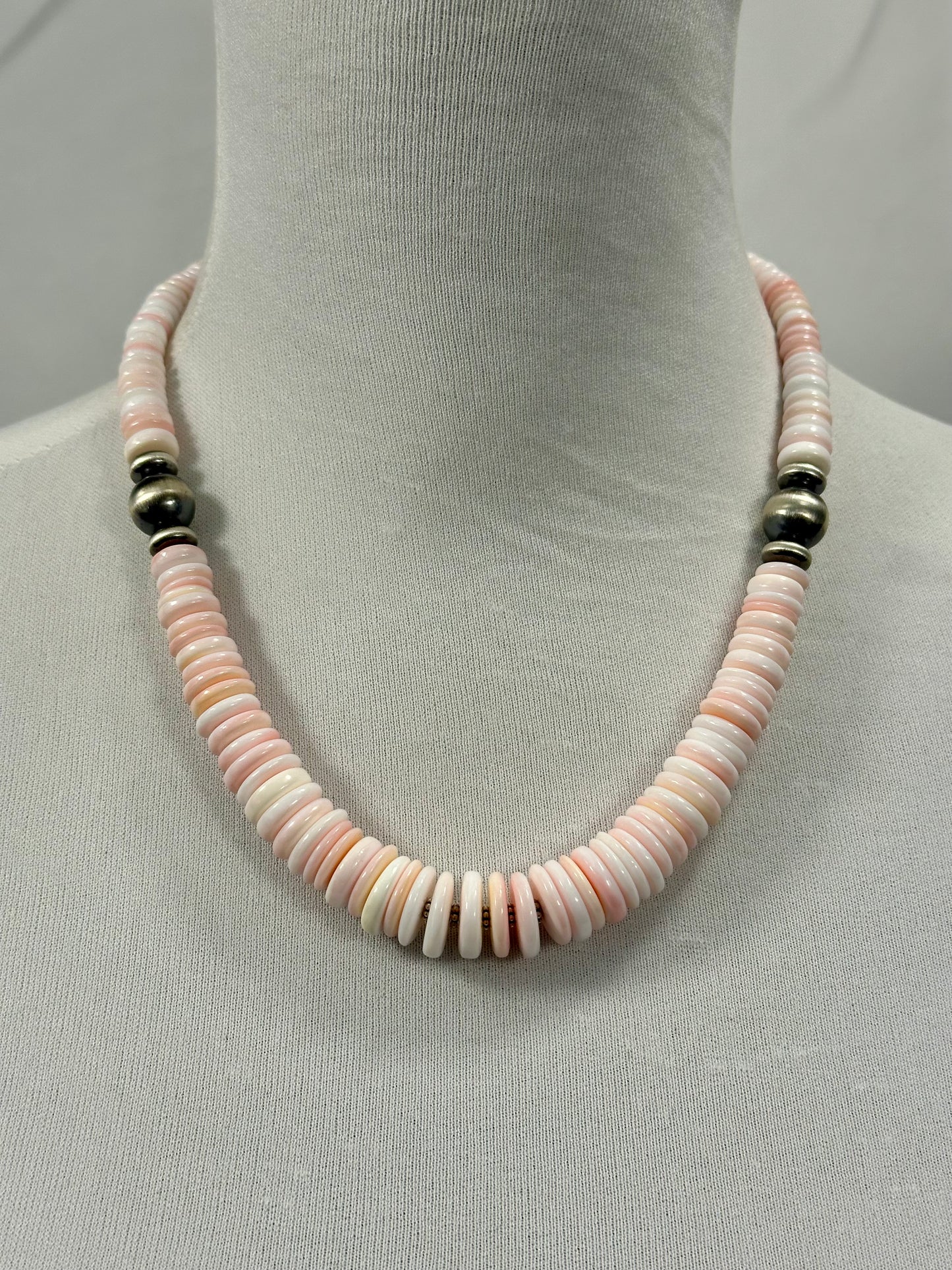 Pink Conch Disc & Sterling Silver Pearl Necklace
