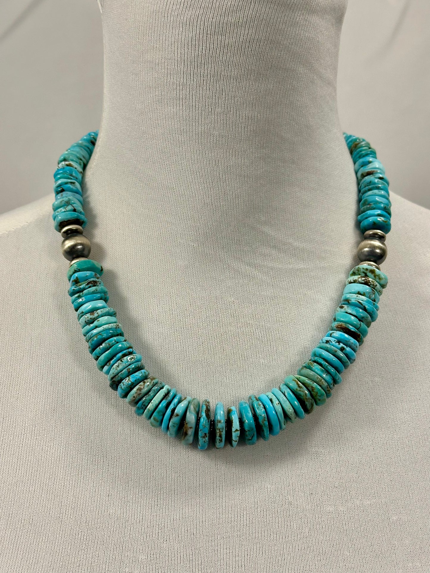 Kingman Turquoise Disc & Sterling Silver Pearl Necklace