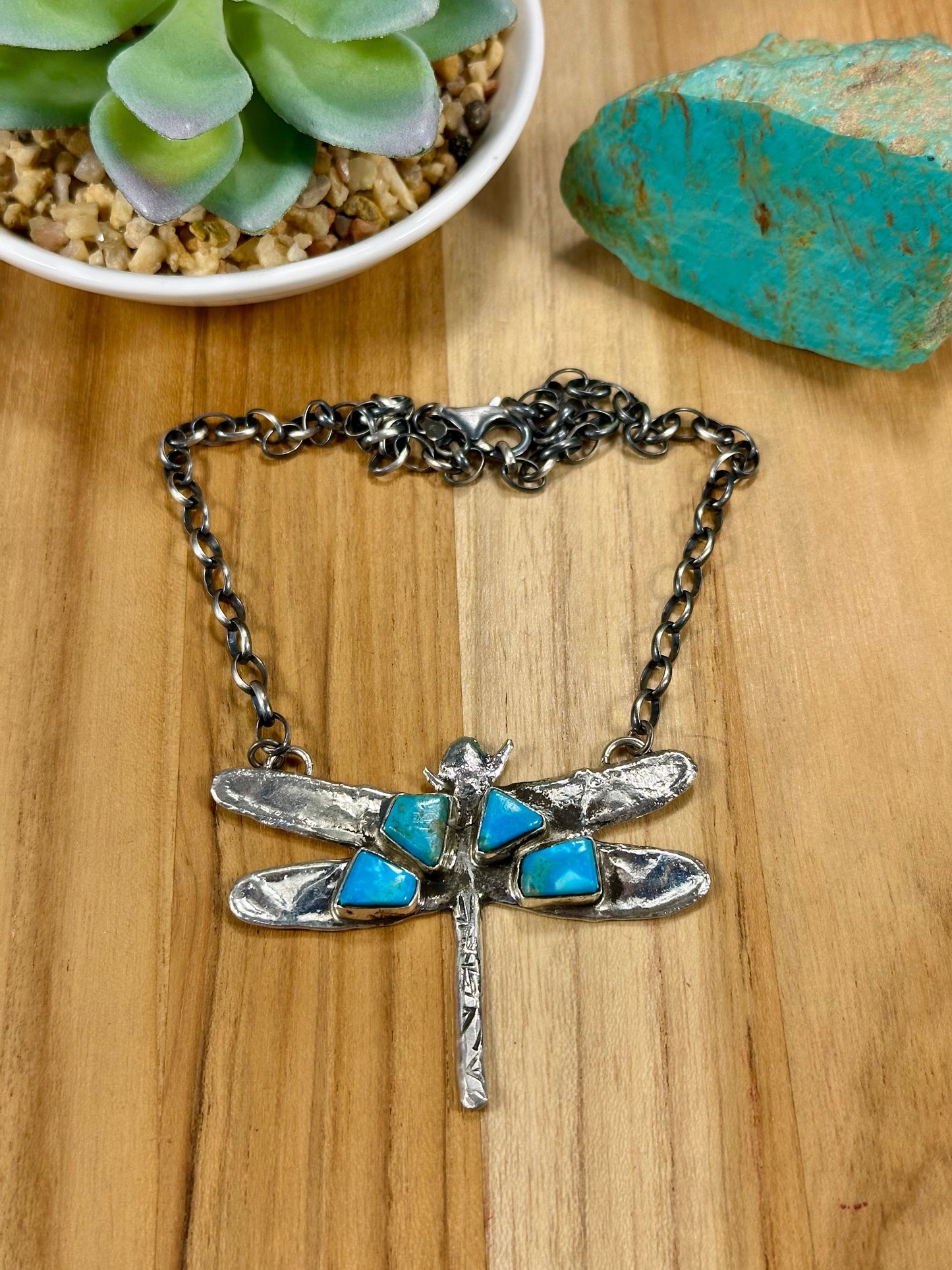 Kingman Turquoise & Sterling Silver Dragonfly Necklace