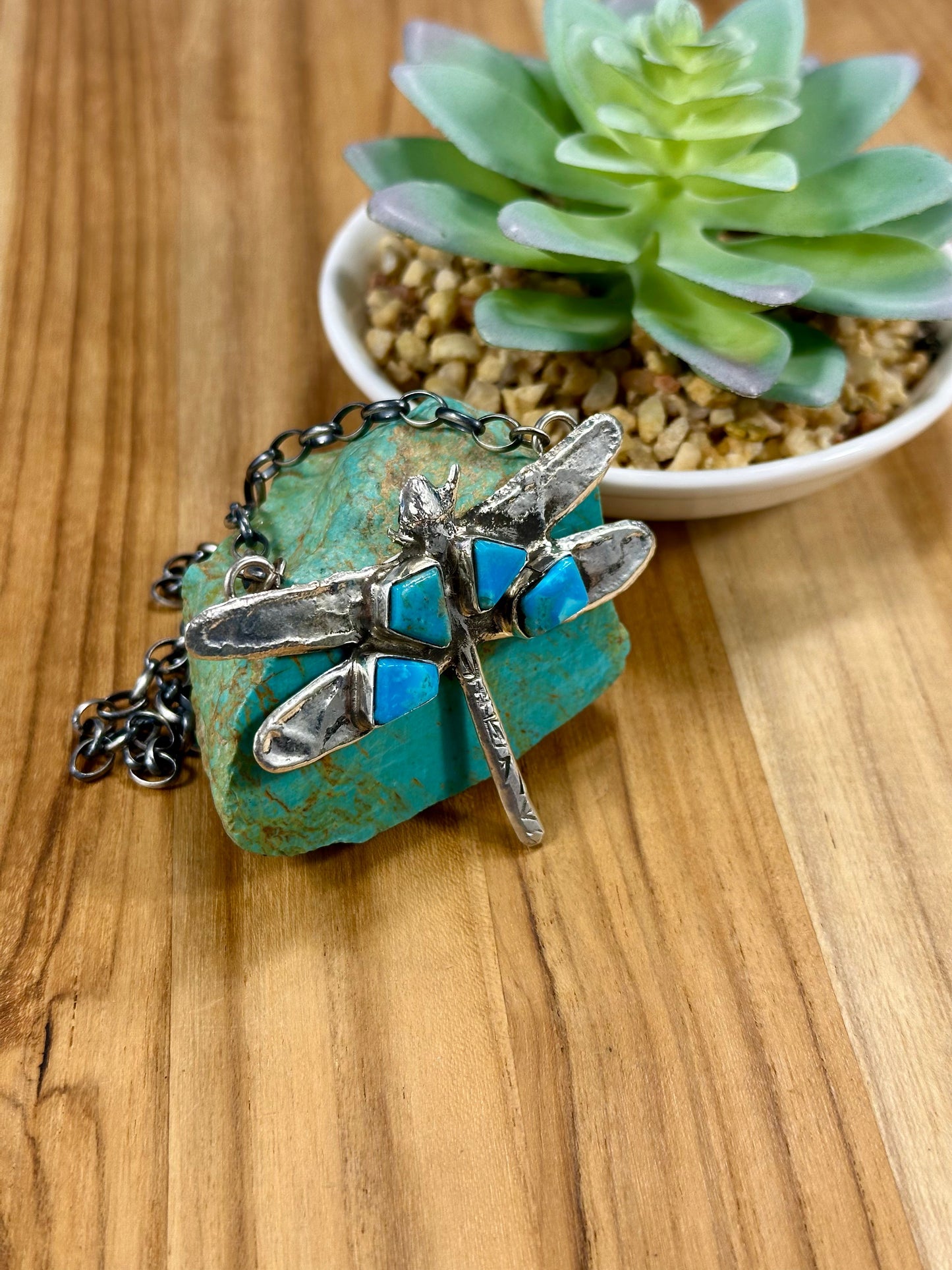 Kingman Turquoise & Sterling Silver Dragonfly Necklace