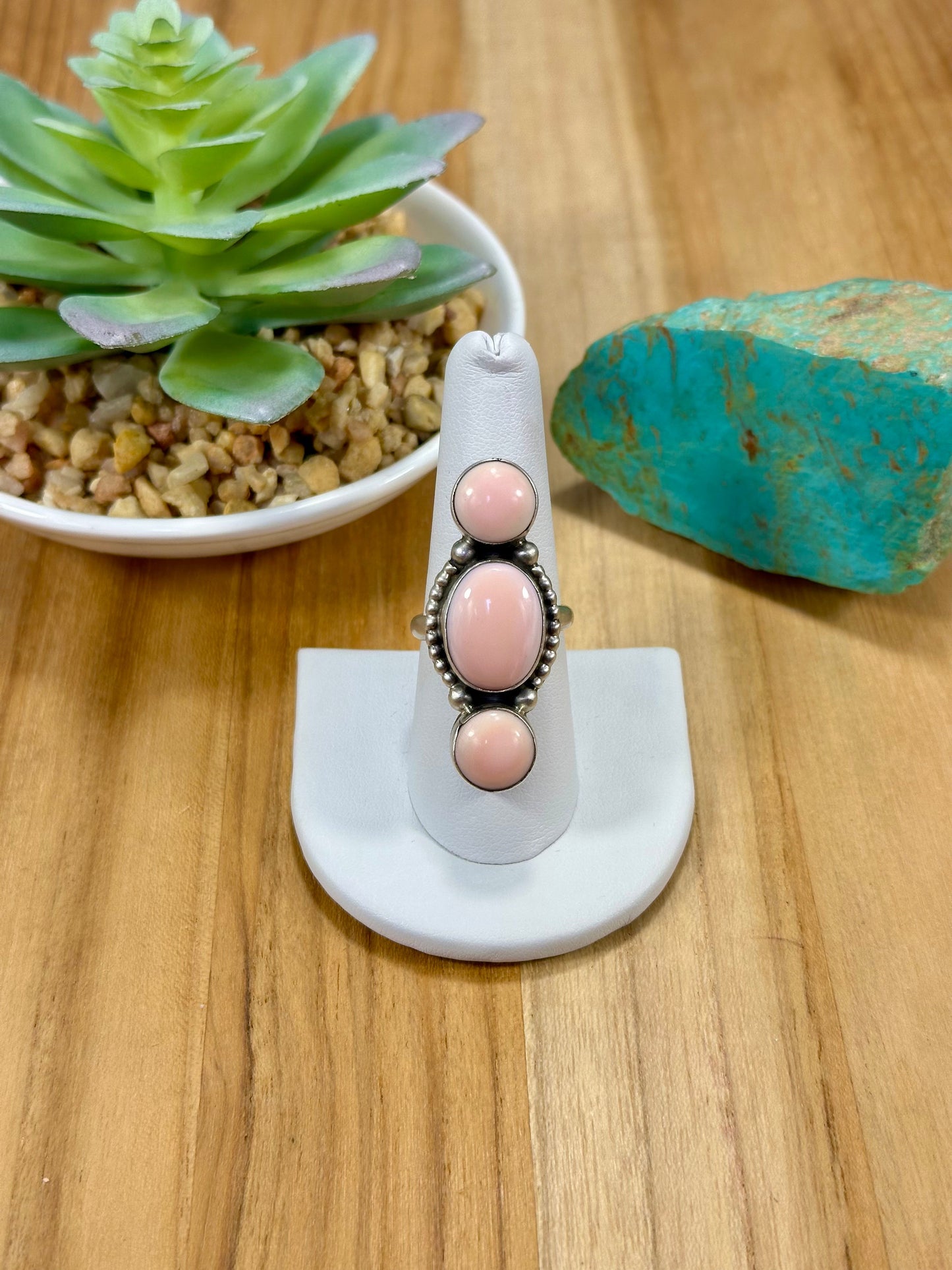 Pink Conch 3 Stone Sterling Silver Ring