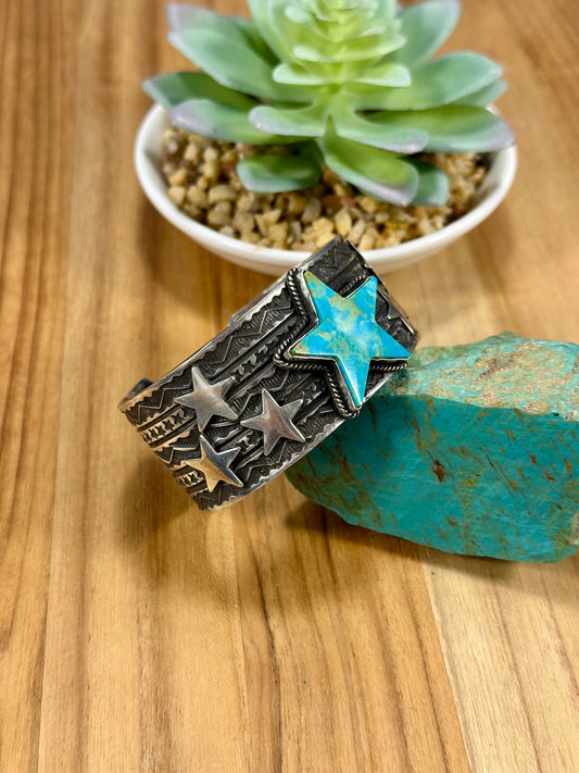 Kingman Turquoise Star Sterling Silver Cuff Bracelet