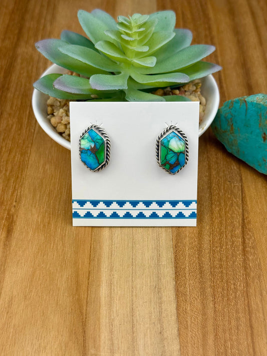 Peacock Dahlia Diamond Stud Earrings