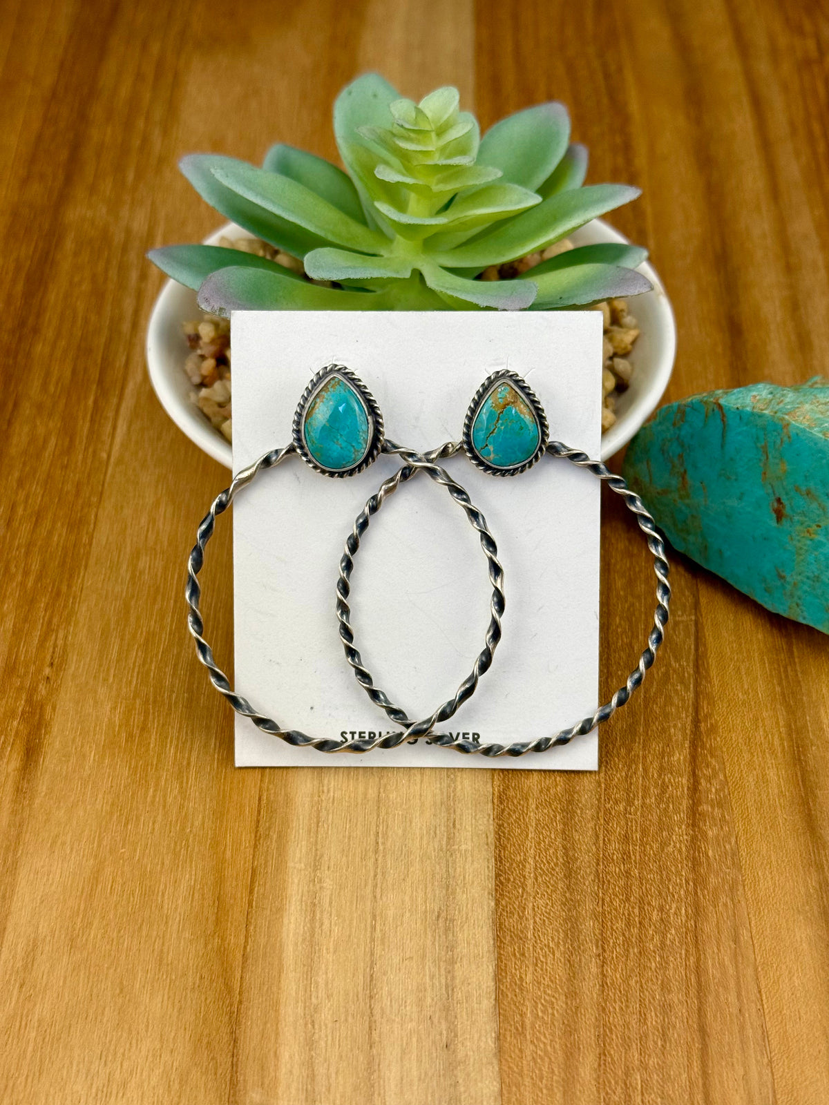 Kingman Turquoise Teardrop Hoop Earrings
