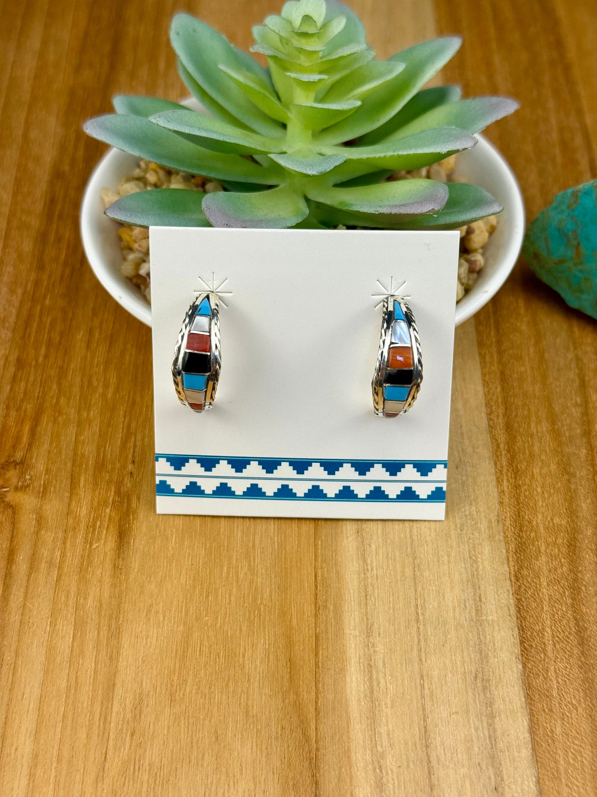 Multicolor Stone Inlay Hoop Earrings