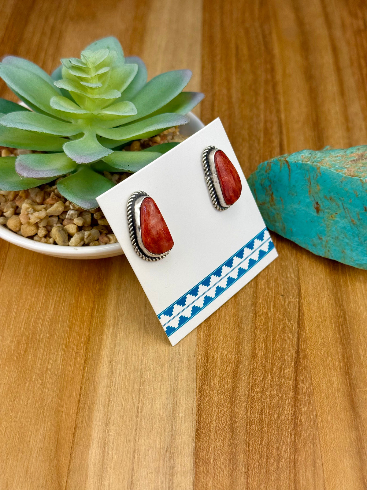 Red Spiny Sterling Stud Earrings