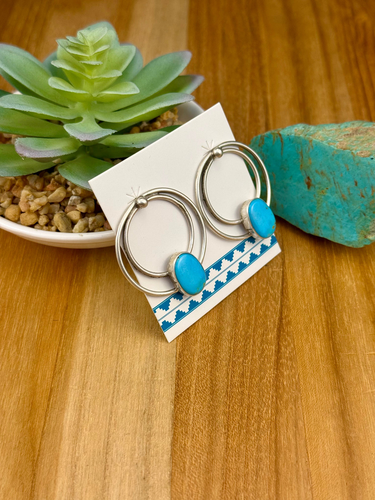 Kingman Turquoise Sterling Hoop Earrings