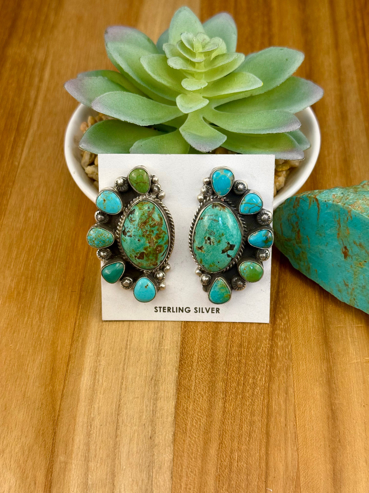 Kingman Turquoise Half Cluster Earrings