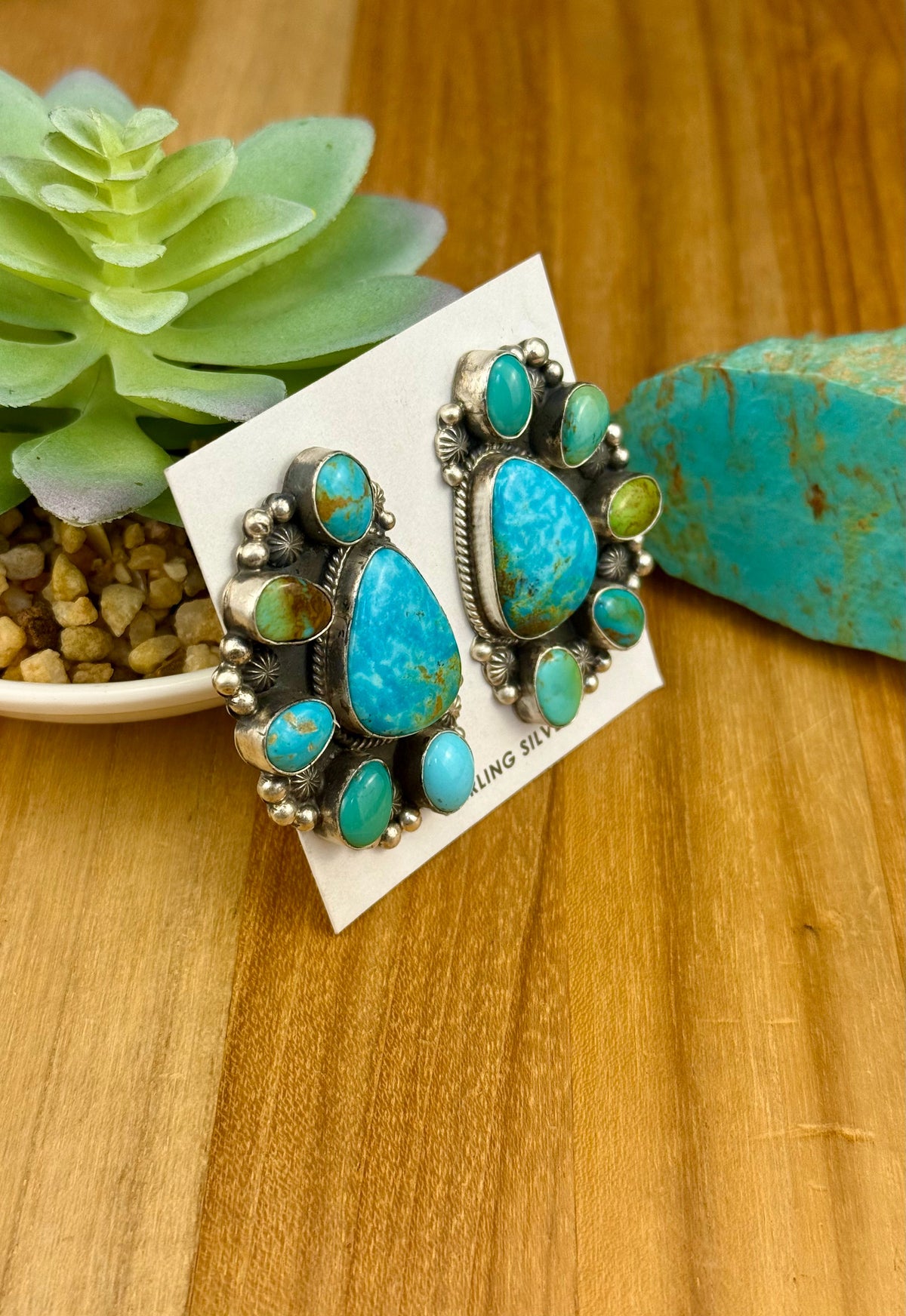 Kingman Turquoise Half Cluster Earrings