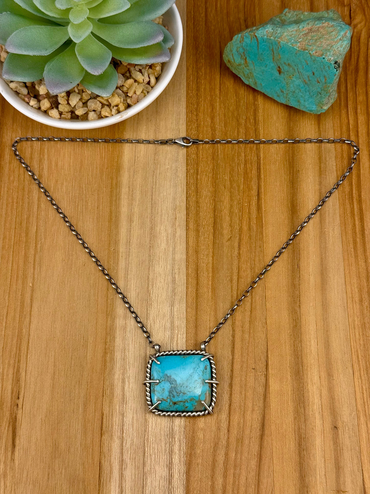 Kingman Turquoise Square Waterproof Necklace