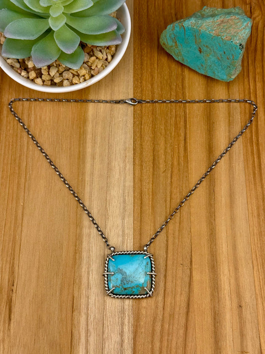 Kingman Turquoise Square Waterproof Necklace