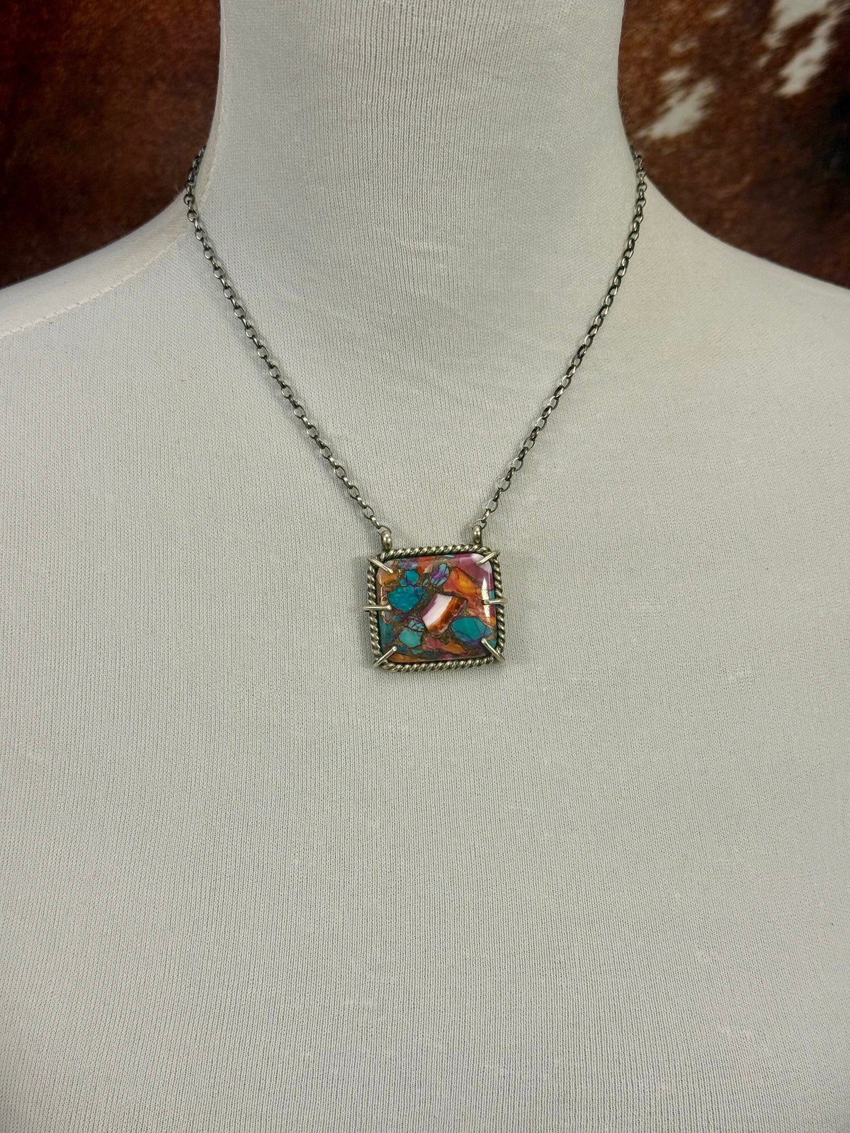 Pink & Orange Dahlia Square Waterproof Necklace
