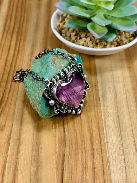 Purple Spiny Heart Sterling Silver Necklace