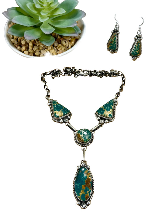 Royston 4 Stone Sterling Silver Lariat Necklace & Earrings Set