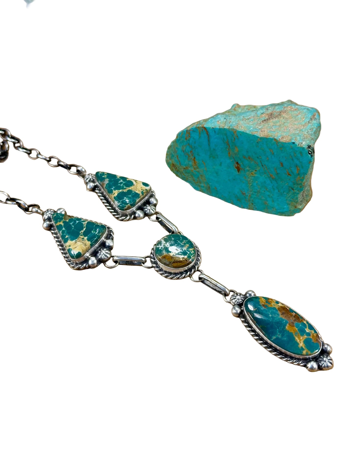 Royston 4 Stone Sterling Silver Lariat Necklace & Earrings Set