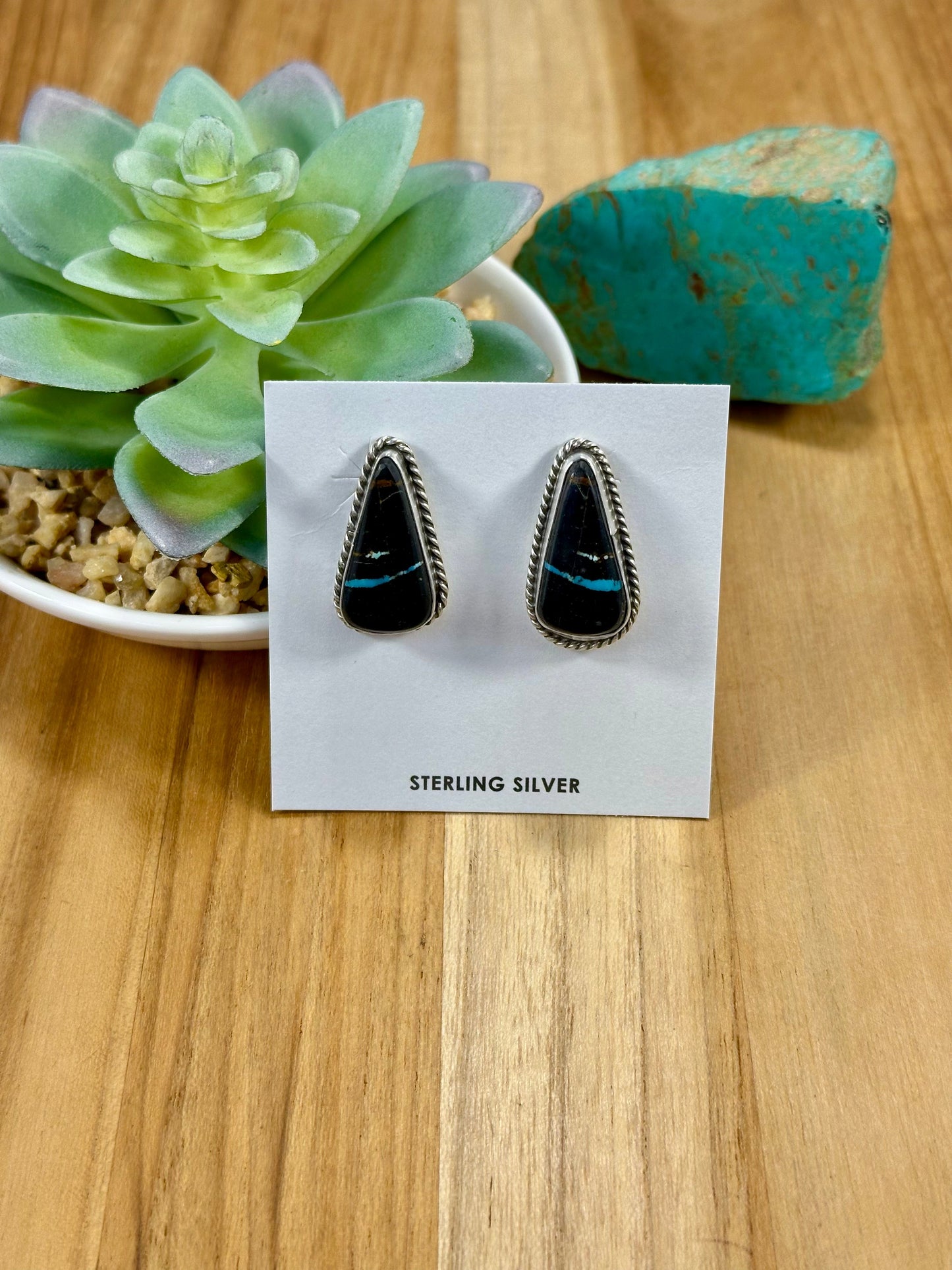 Black Jack Teardrop Sterling Silver Stud Earrings