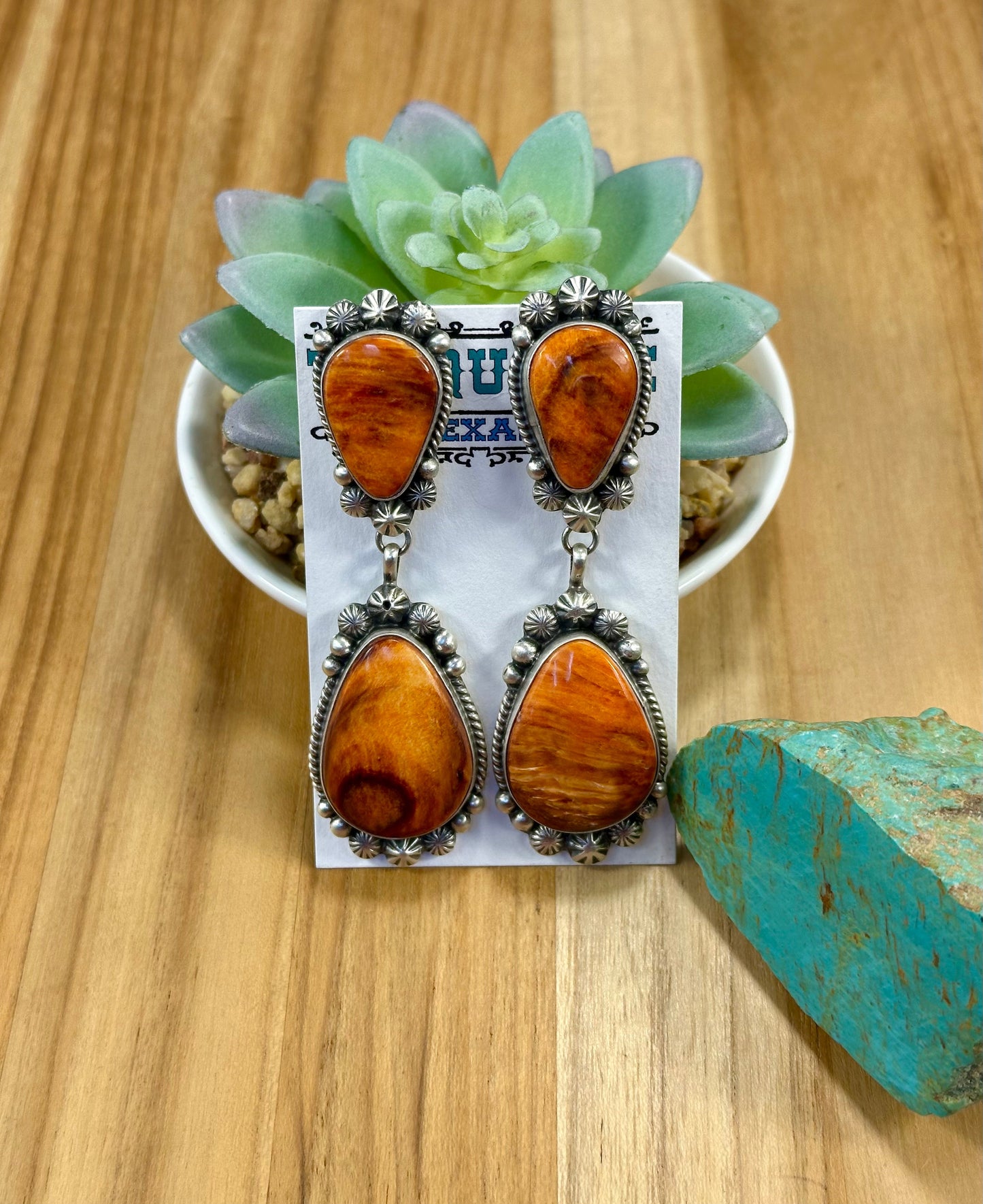 Orange Spiny Oyster Sterling Silver Lariat Necklace Set