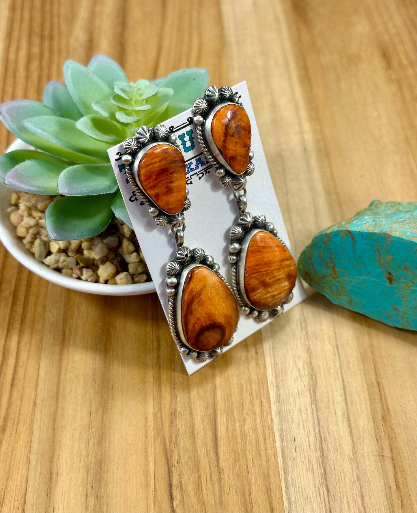 Orange Spiny Oyster Sterling Silver Lariat Necklace Set