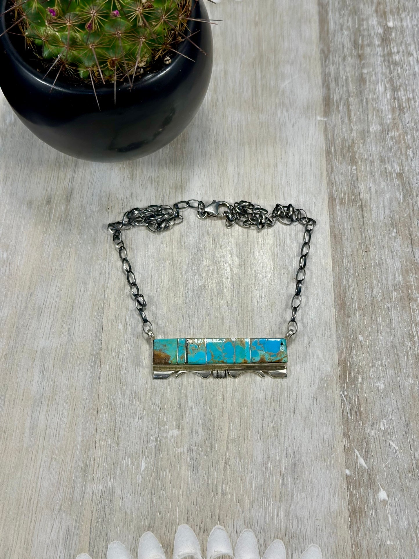 Kingman Turquoise Bar Sterling Silver Necklace