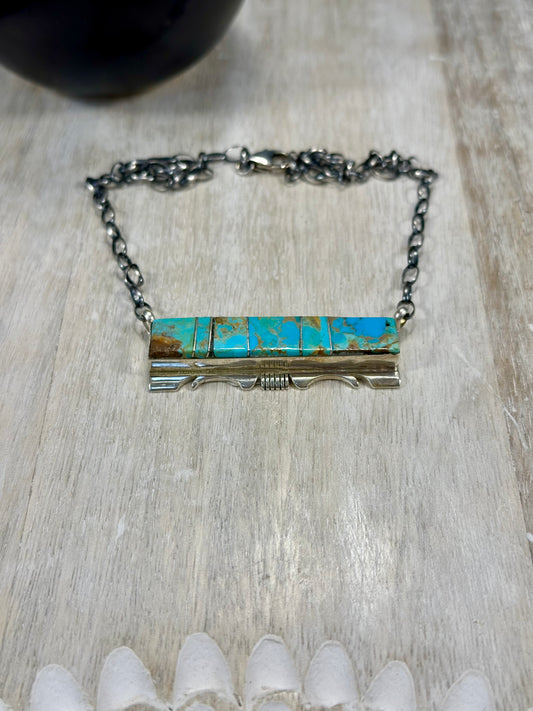 Kingman Turquoise Bar Sterling Silver Necklace