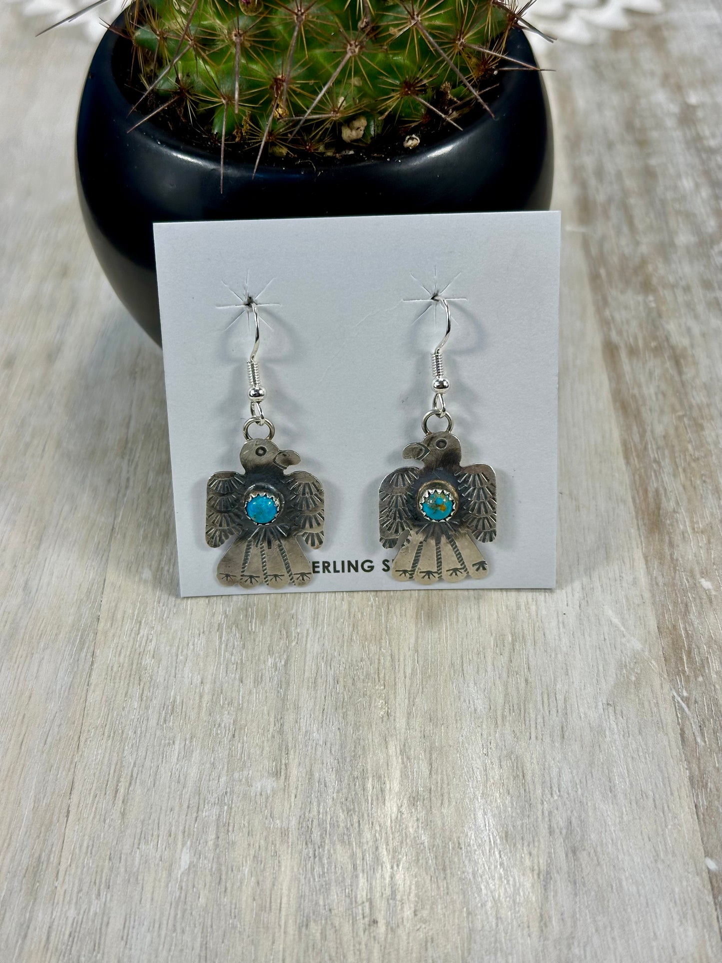 Sterling Silver & Kingman Turquoise Thunderbird Earrings