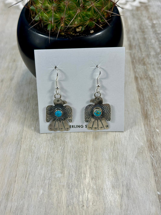 Sterling Silver & Kingman Turquoise Thunderbird Earrings