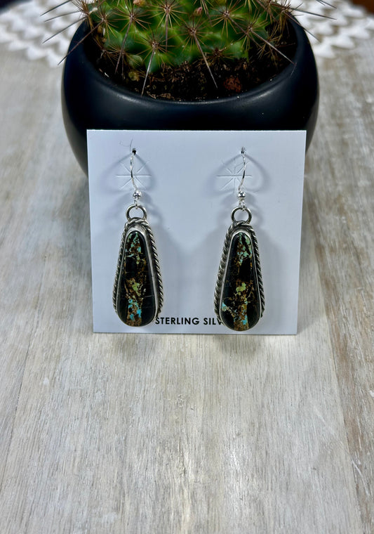 Black Jack Teardrop Sterling Silver Dangle Earrings