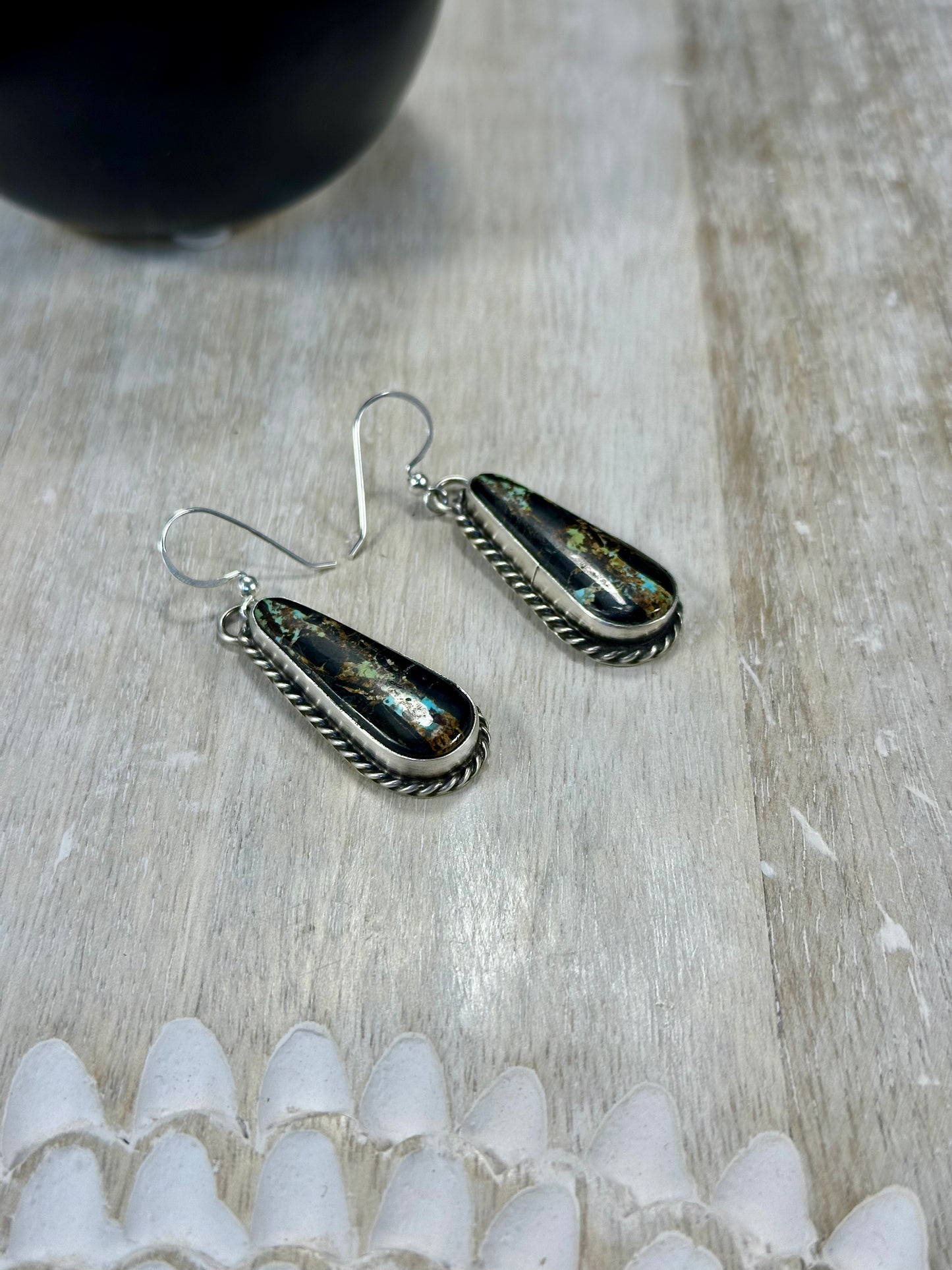 Black Jack Teardrop Sterling Silver Dangle Earrings
