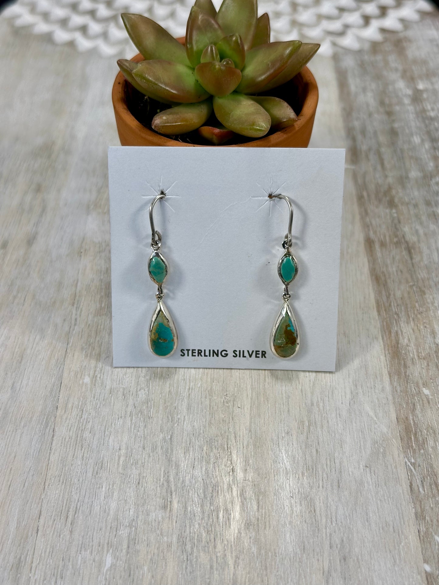 Kingman Turquoise 2 Stone Sterling Silver Dangle Earrings
