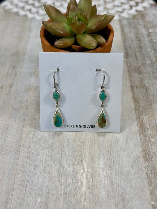 Kingman Turquoise 2 Stone Sterling Silver Dangle Earrings