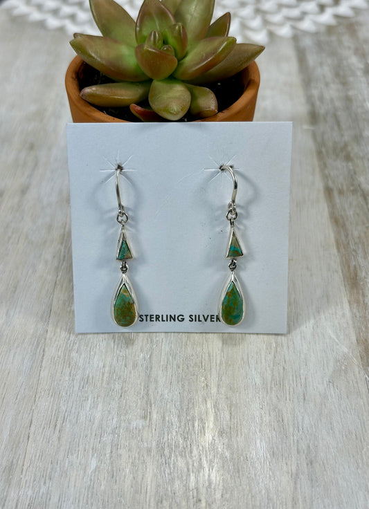 Kingman Turquoise 2 Stone Sterling Silver Dangle Earrings