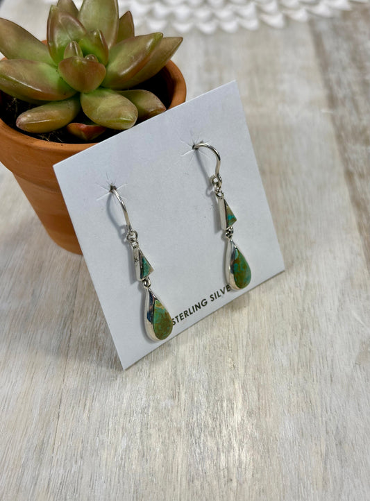 Kingman Turquoise 2 Stone Sterling Silver Dangle Earrings