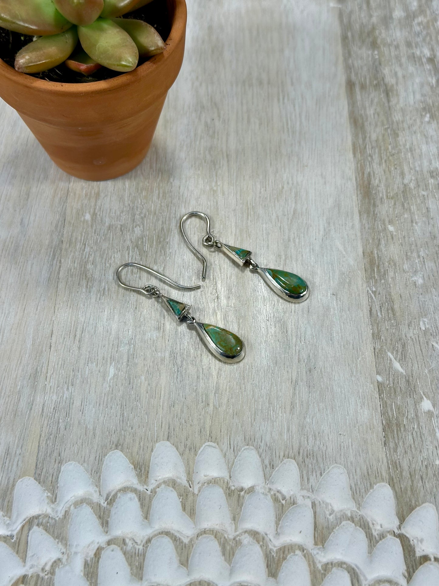 Kingman Turquoise 2 Stone Sterling Silver Dangle Earrings