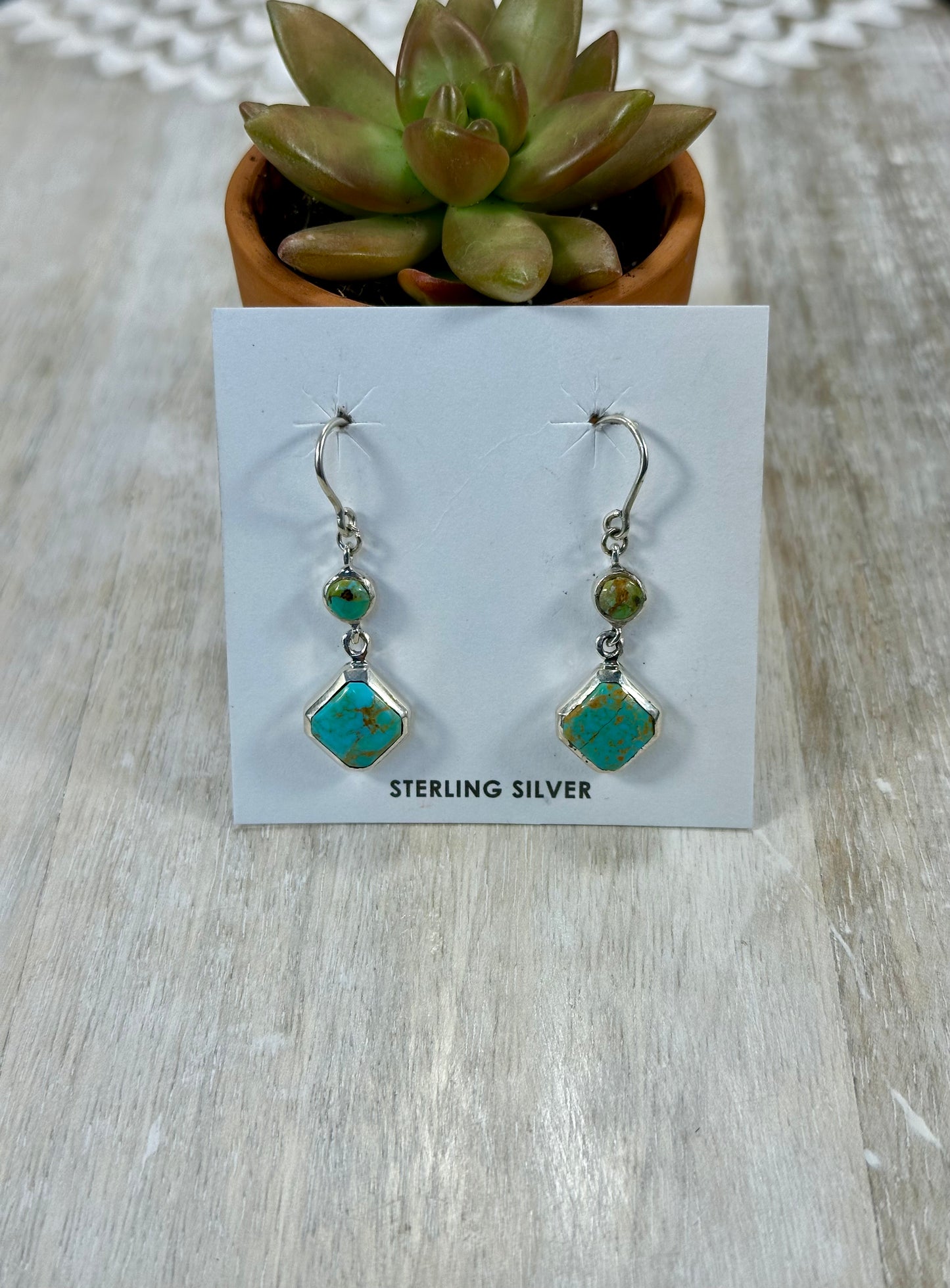 Kingman Turquoise 2 Stone Sterling Silver Dangle Earrings