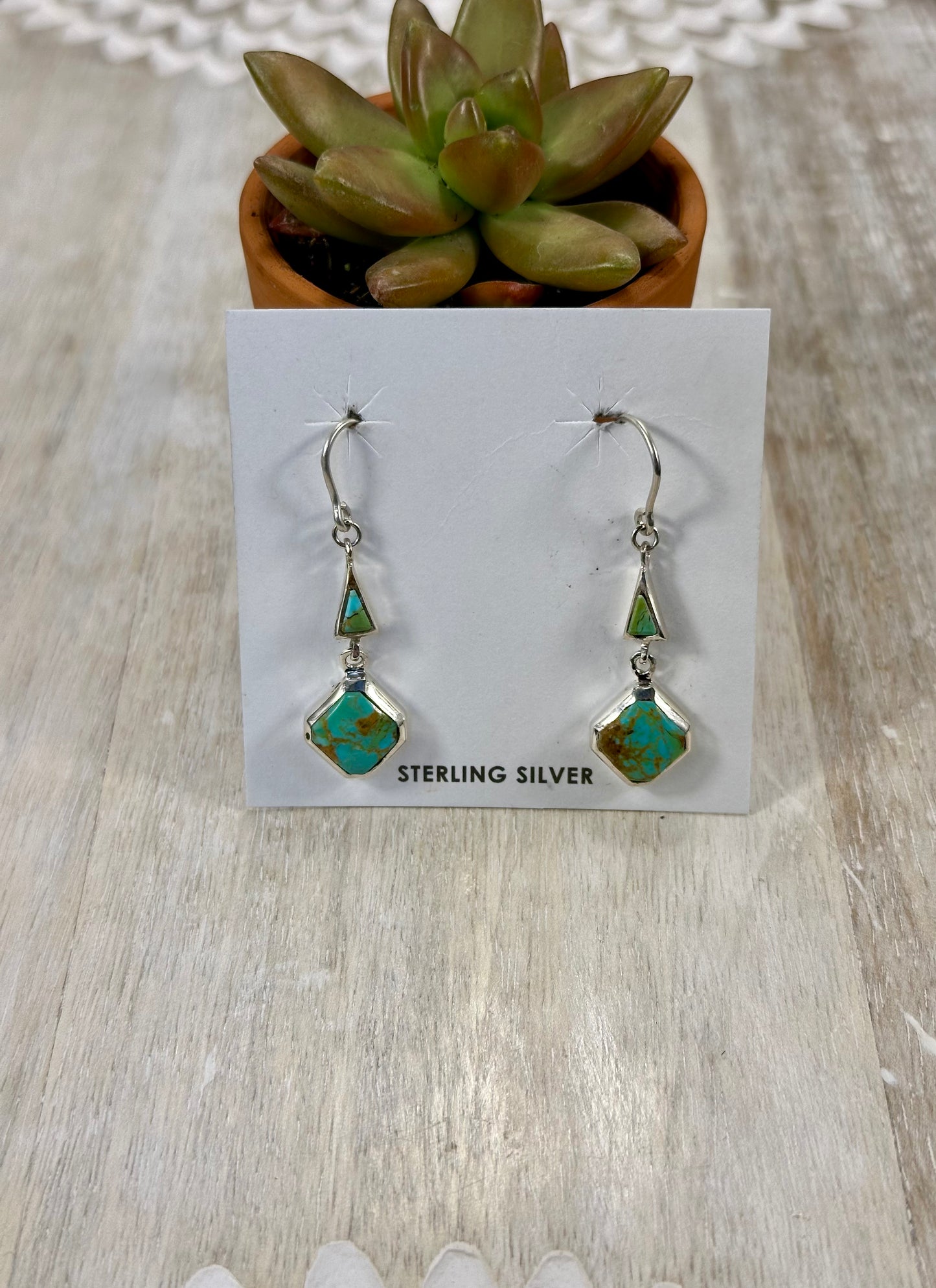Kingman Turquoise 2 Stone Sterling Silver Dangle Earrings
