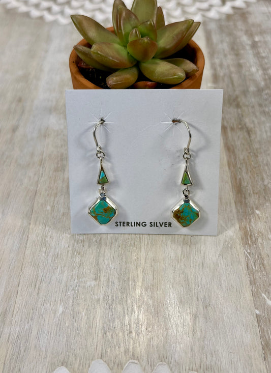 Kingman Turquoise 2 Stone Sterling Silver Dangle Earrings