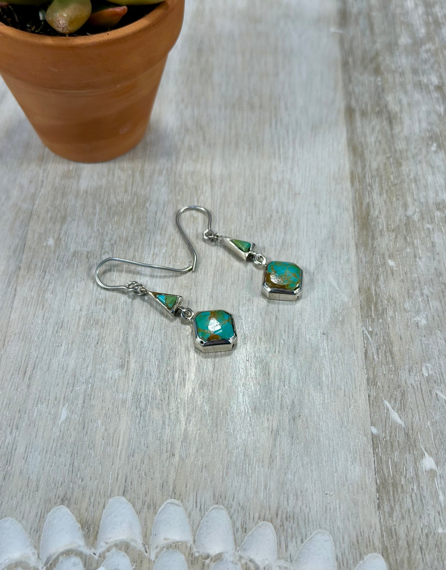 Kingman Turquoise 2 Stone Sterling Silver Dangle Earrings