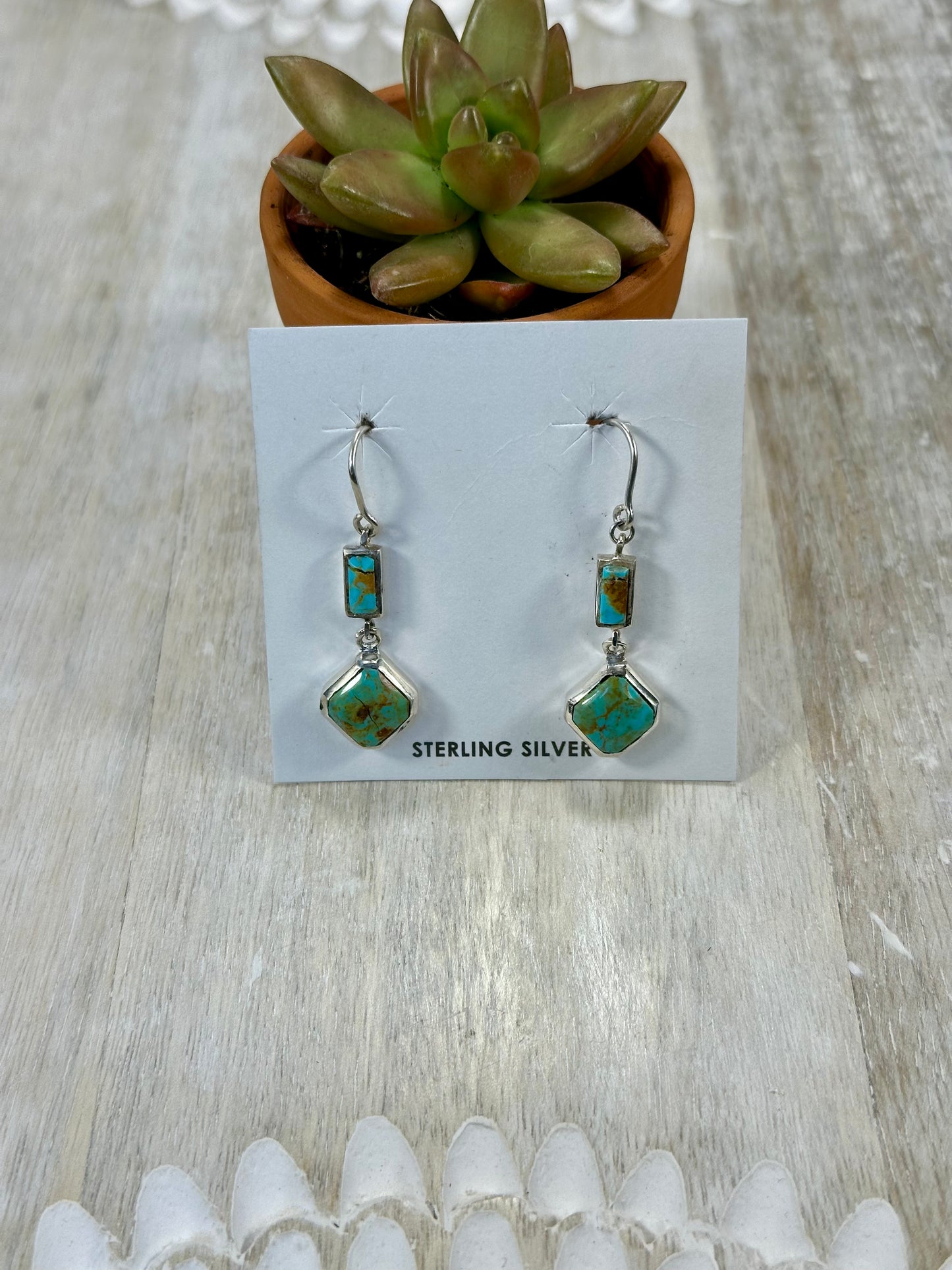 Kingman Turquoise 2 Stone Sterling Silver Dangle Earrings