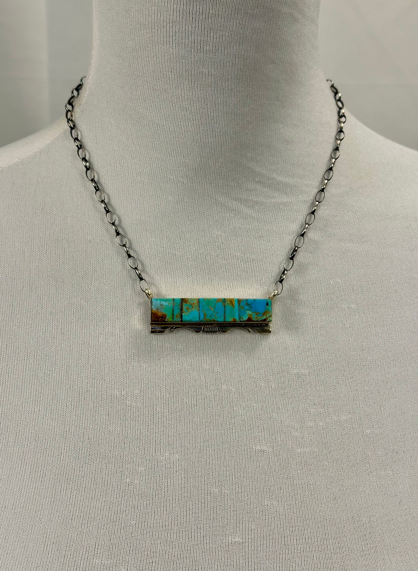 Kingman Turquoise Bar Sterling Silver Necklace