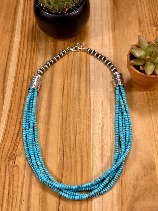 Kingman Turquoise Bead & Sterling Pearl Necklace