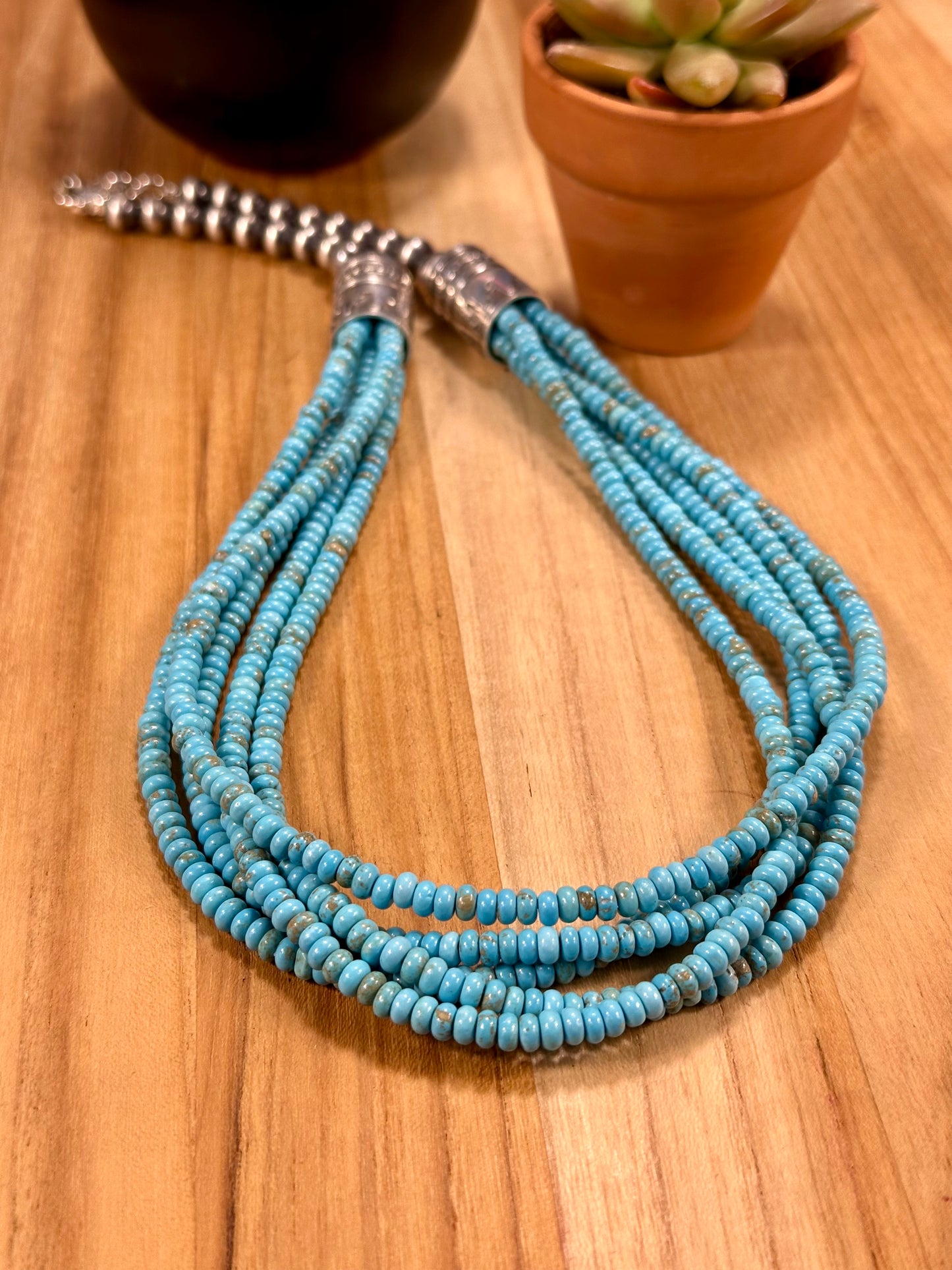 Kingman Turquoise Bead & Sterling Pearl Necklace