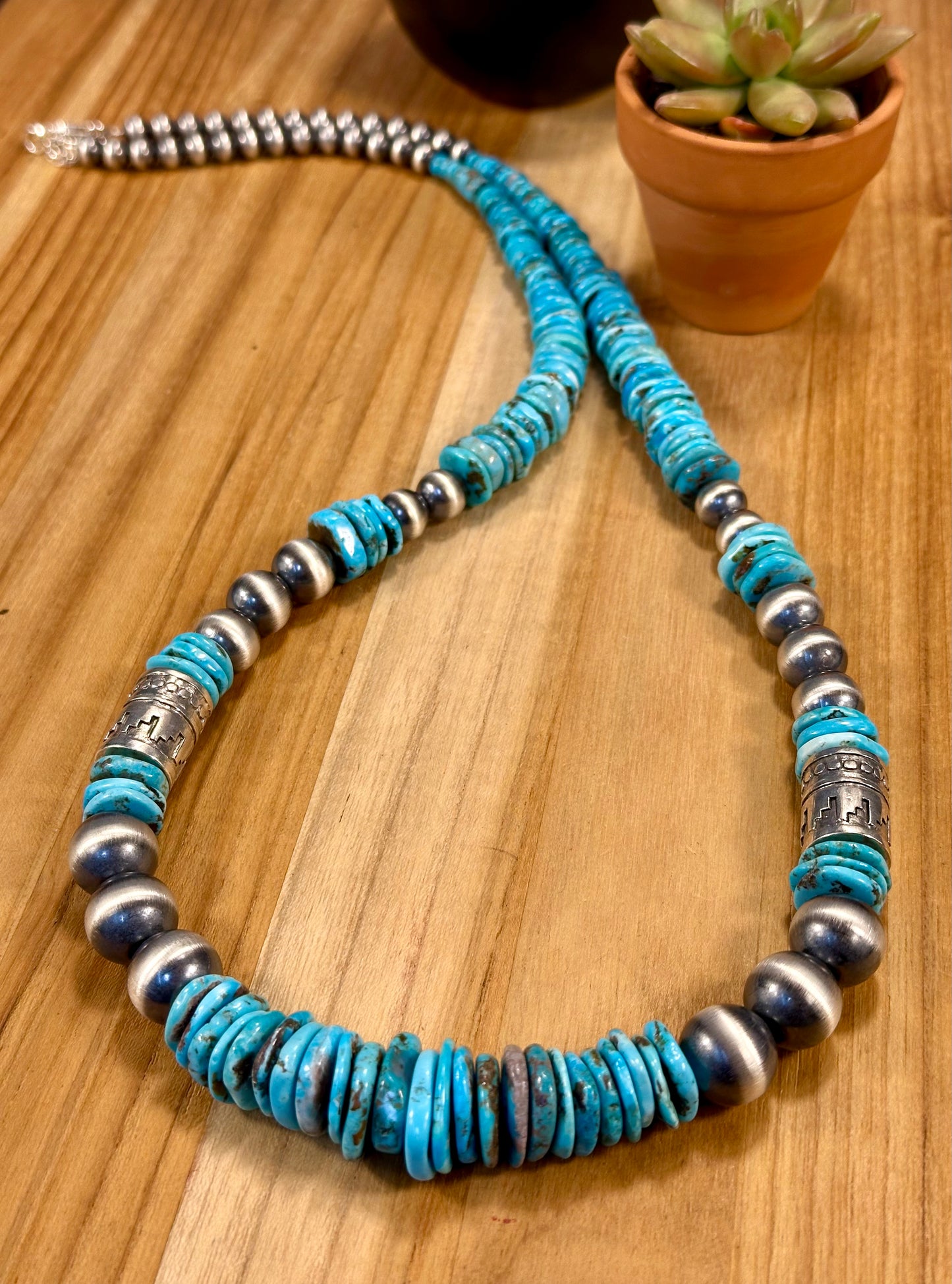 Kingman Turquoise Disc & Sterling Pearl Necklace